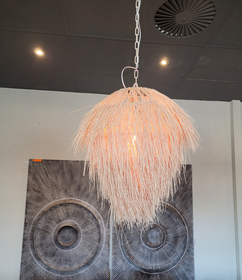 Aisling Pink rattan hanging lamp drop shape