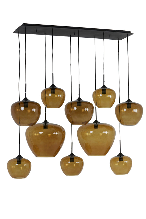 Hanglamp Mayson 10 lamps Mat zwart+Glas smoke Compleet