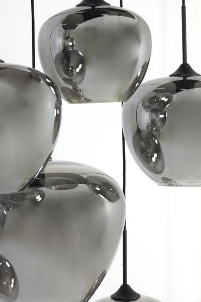 Hanglamp Mayson 10 lamps Mat zwart+Glas smoke Compleet
