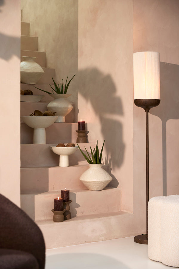 Vloer lamp Ø23x159 cm DANIA wood print d brown+rope cream