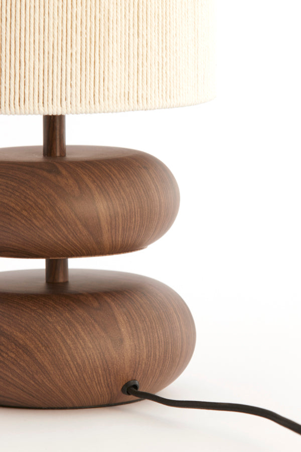 Tafellamp Wood Danialo print d brown+rope cream