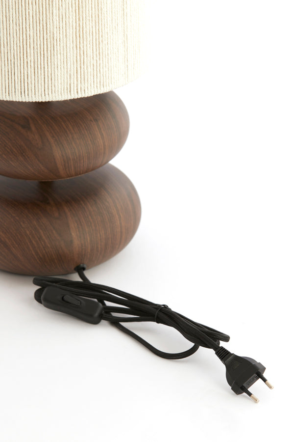 Tafellamp Wood Danialo print d brown+rope cream