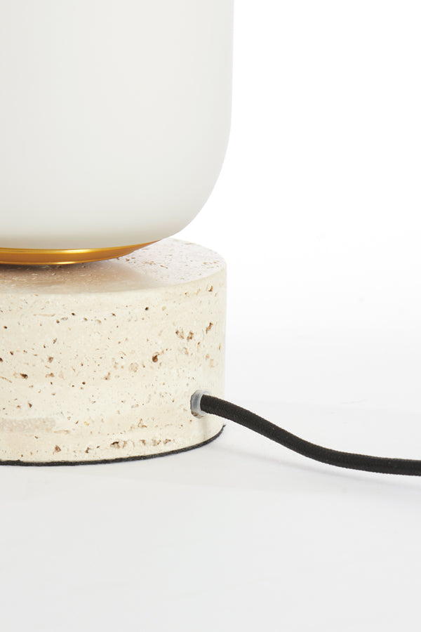 Tafellamp Rylano glass milky+sand+antique bronze