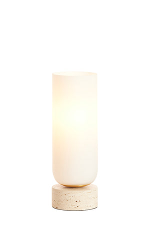 Tafellamp Rylano glass milky+sand+antique bronze