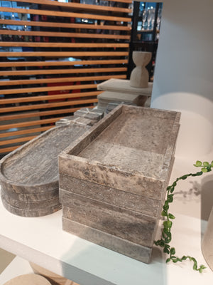 Titanium travertine dienblad rechthoek met rand