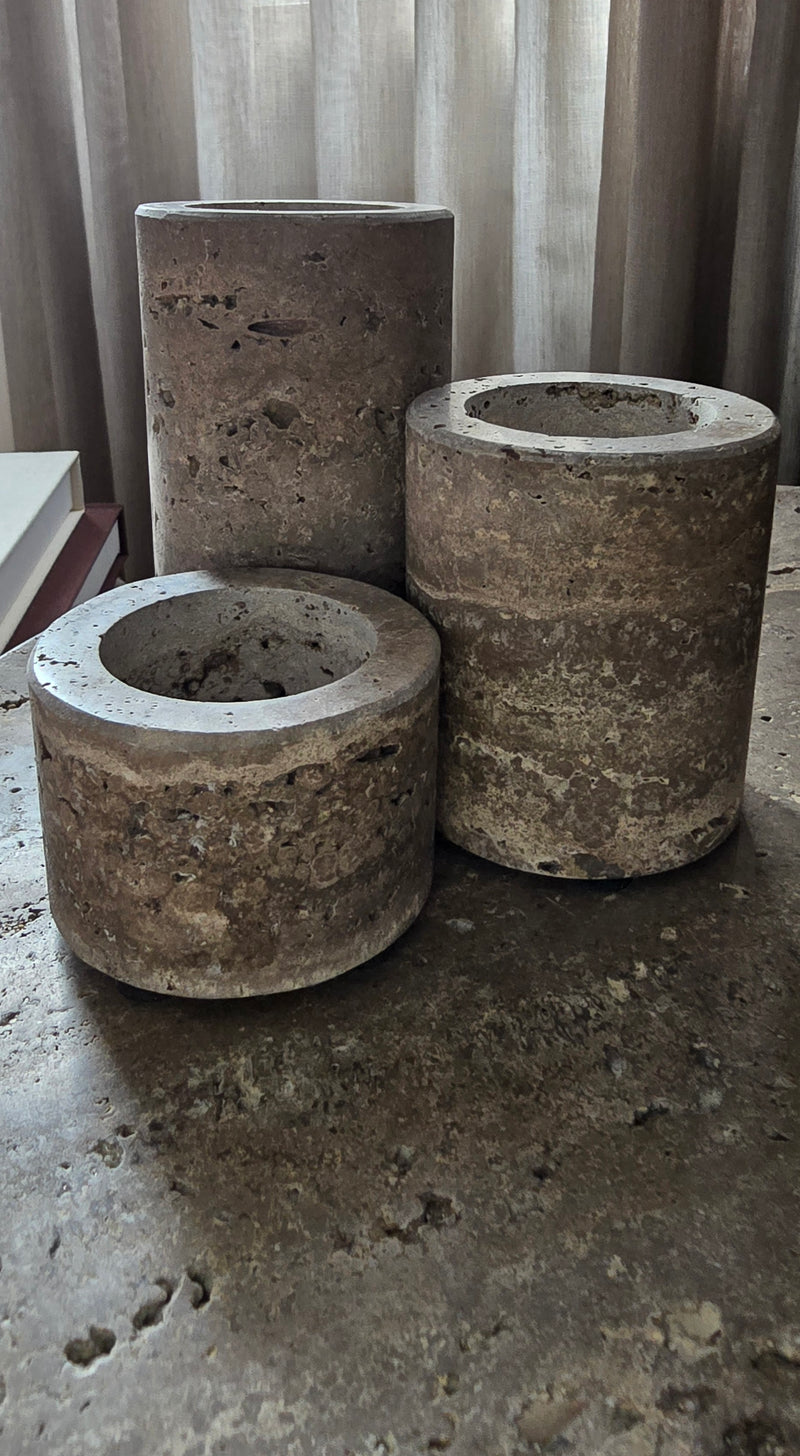 Titanium travertine Waxinelichthouder