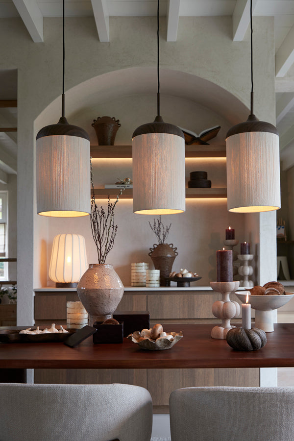 Hanglamp Wood Dania wood print d brown+rope cream