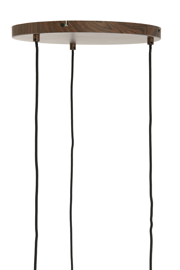 Hanging lamp 3L Ø35x32 cm DANIALO wood prnt d brwn+rope crm