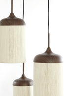 Hanging lamp 3L Ø35x32 cm DANIALO wood prnt d brwn+rope crm