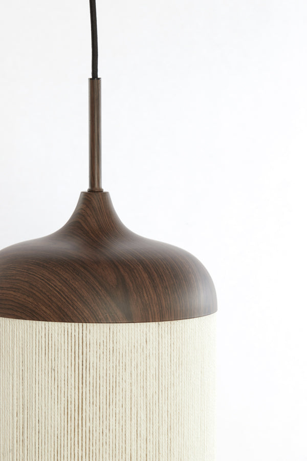 Hanging lamp 3L Ø35x32 cm DANIALO wood prnt d brwn+rope crm