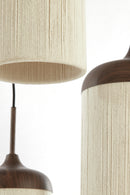 Hanging lamp 3L Ø35x32 cm DANIALO wood prnt d brwn+rope crm