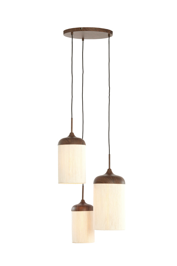 Hanging lamp 3L Ø35x32 cm DANIALO wood prnt d brwn+rope crm