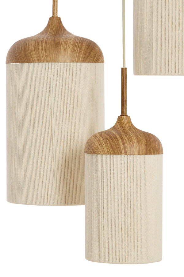 Hanging lamp 3L Ø35x32 cm DANIALO wood prnt natrl+rope cream