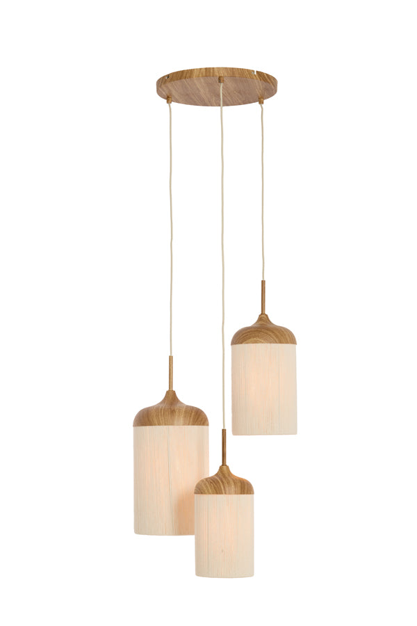 Hanging lamp 3L Ø35x32 cm DANIALO wood prnt natrl+rope cream