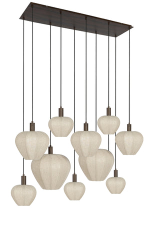 Hanging lamp 10L HUXI wood prnt d brwn+linen