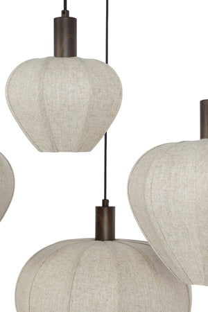 Hanging lamp 10L HUXI wood prnt d brwn+linen