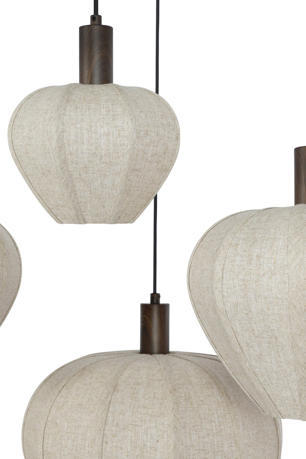 Hanging lamp 10L HUXI wood prnt d brwn+linen