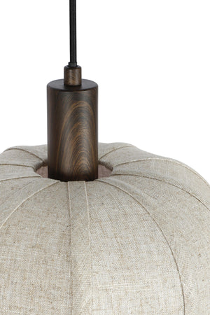 Hanging lamp 10L HUXI wood prnt d brwn+linen