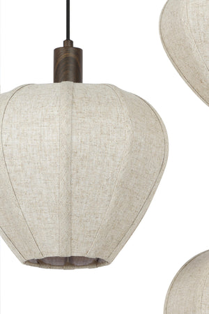 Hanging lamp 10L HUXI wood prnt d brwn+linen