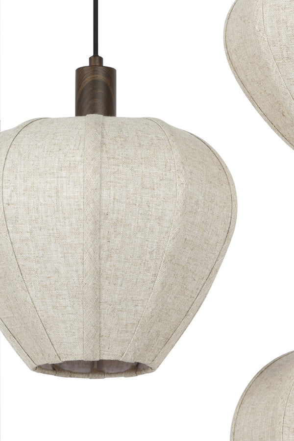 Hanging lamp 10L HUXI wood prnt d brwn+linen