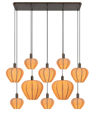 Hanging lamp 10L HUXI wood prnt d brwn+linen