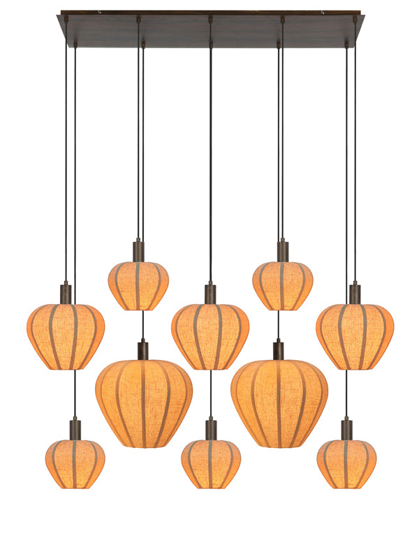 Hanging lamp 10L HUXI wood prnt d brwn+linen