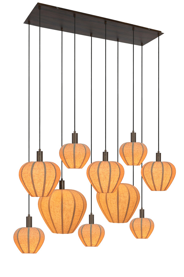 Hanging lamp 10L HUXI wood prnt d brwn+linen