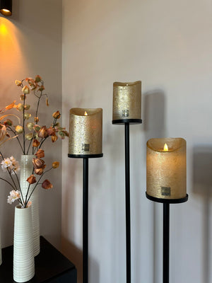 Zwarte vloerkandelaren Set van 3 stuks incl. gouden LED candles