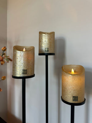 Zwarte vloerkandelaren Set van 3 stuks incl. gouden LED candles