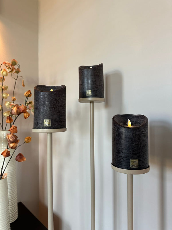 Beige vloerkandelaren Set van 3 stuks incl. zwarte LED candles