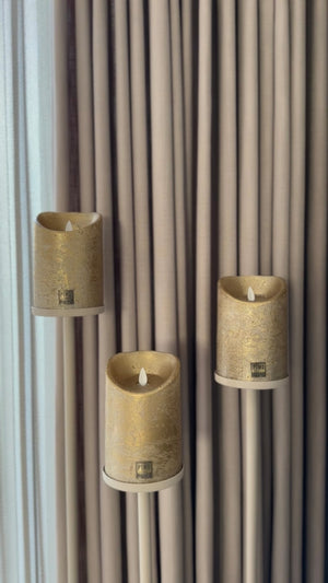 Beige vloerkandelaren Set van 3 stuks incl. gouden LED candles