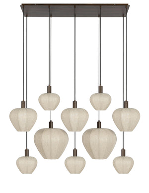 Hanging lamp 10L HUXI wood prnt d brwn+linen 