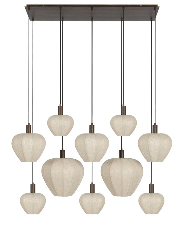 Hanging lamp 10L HUXI wood prnt d brwn+linen 