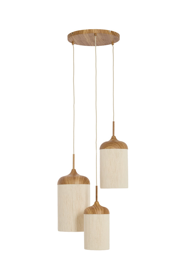 Hanging lamp 3L Ø35x32 cm DANIALO wood prnt natrl+rope cream Light&Living