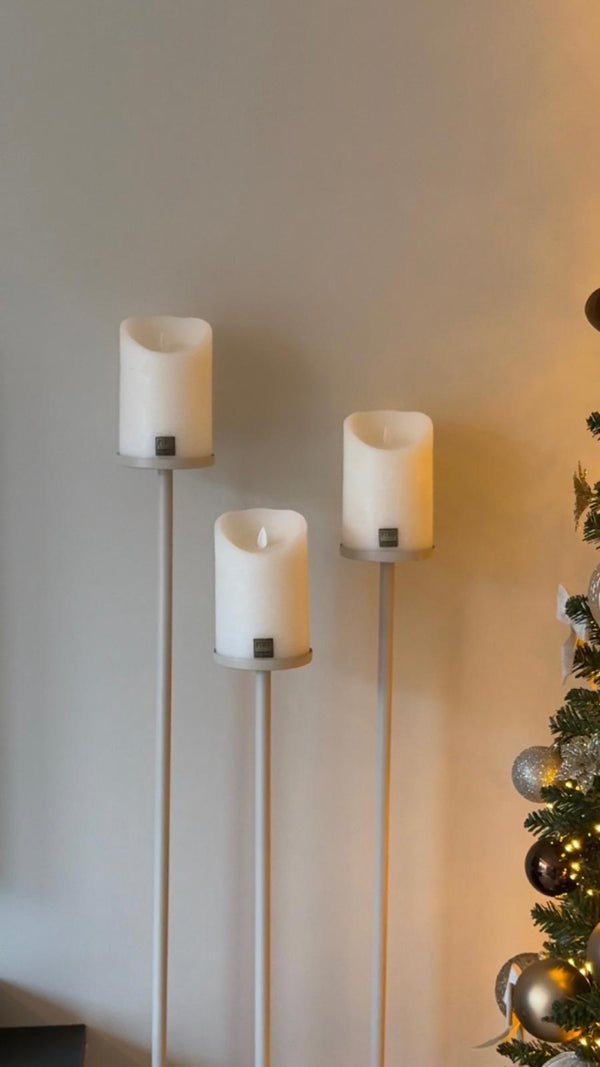 vloerkandelaren set van 3 beige met witte led light candles