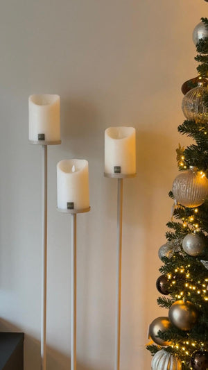 vloerkandelaren set van 3 beige met witte led light candles