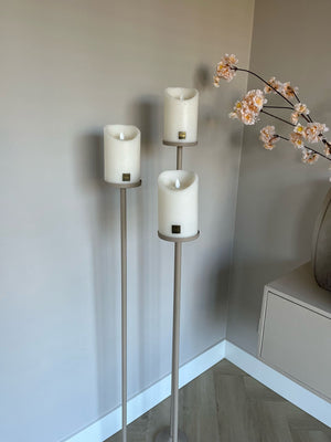 vloerkandelaren set van 3 beige met witte led light candles