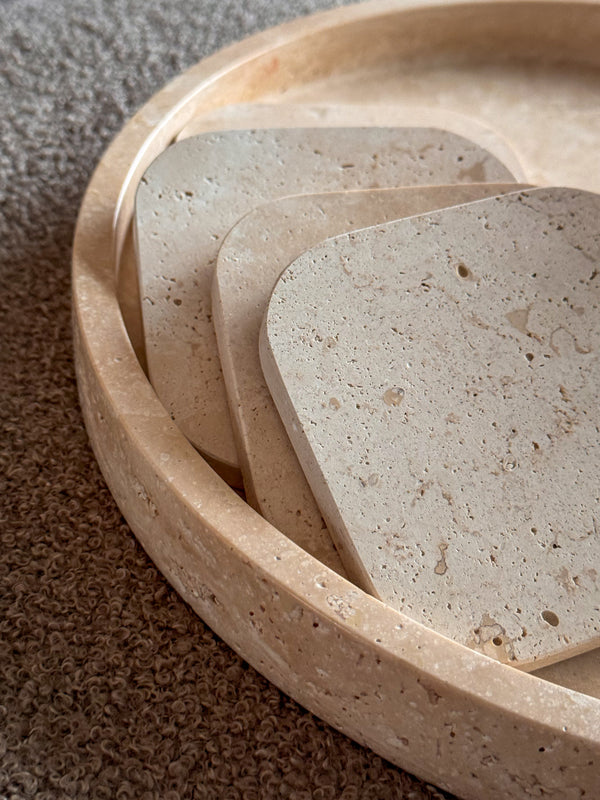 Travertine onderzetters Set van 4