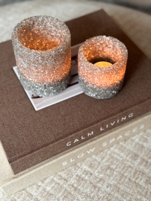 Theelicht Sparkle Set van 2 Greige