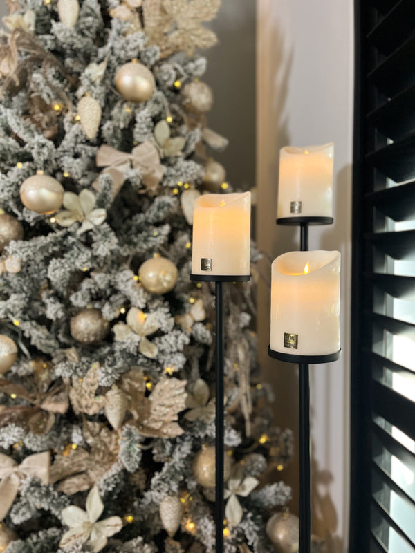 vloerkandelaren set van 3 zwart met witte led light candles