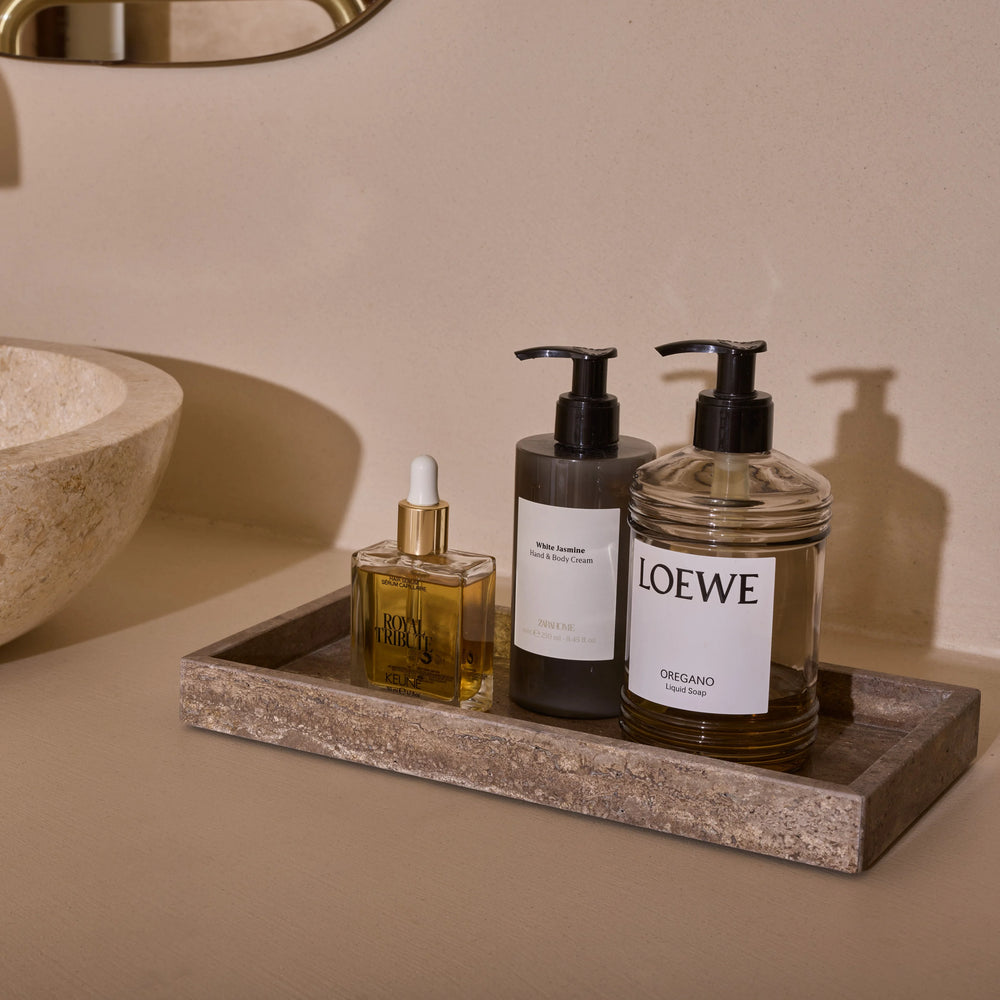 Titanium travertine dienblad rechthoek met rand