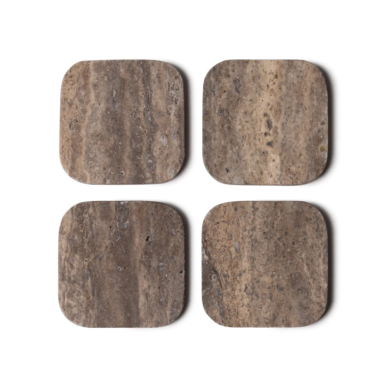 Titanium travertine onderzetters Set van 4