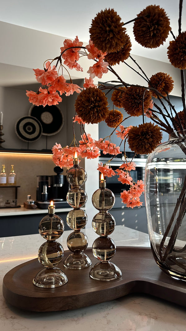 The Golden Touch | Shop the Look | Collier Champagne Glazen Olielampen Set van 3 Peri Living