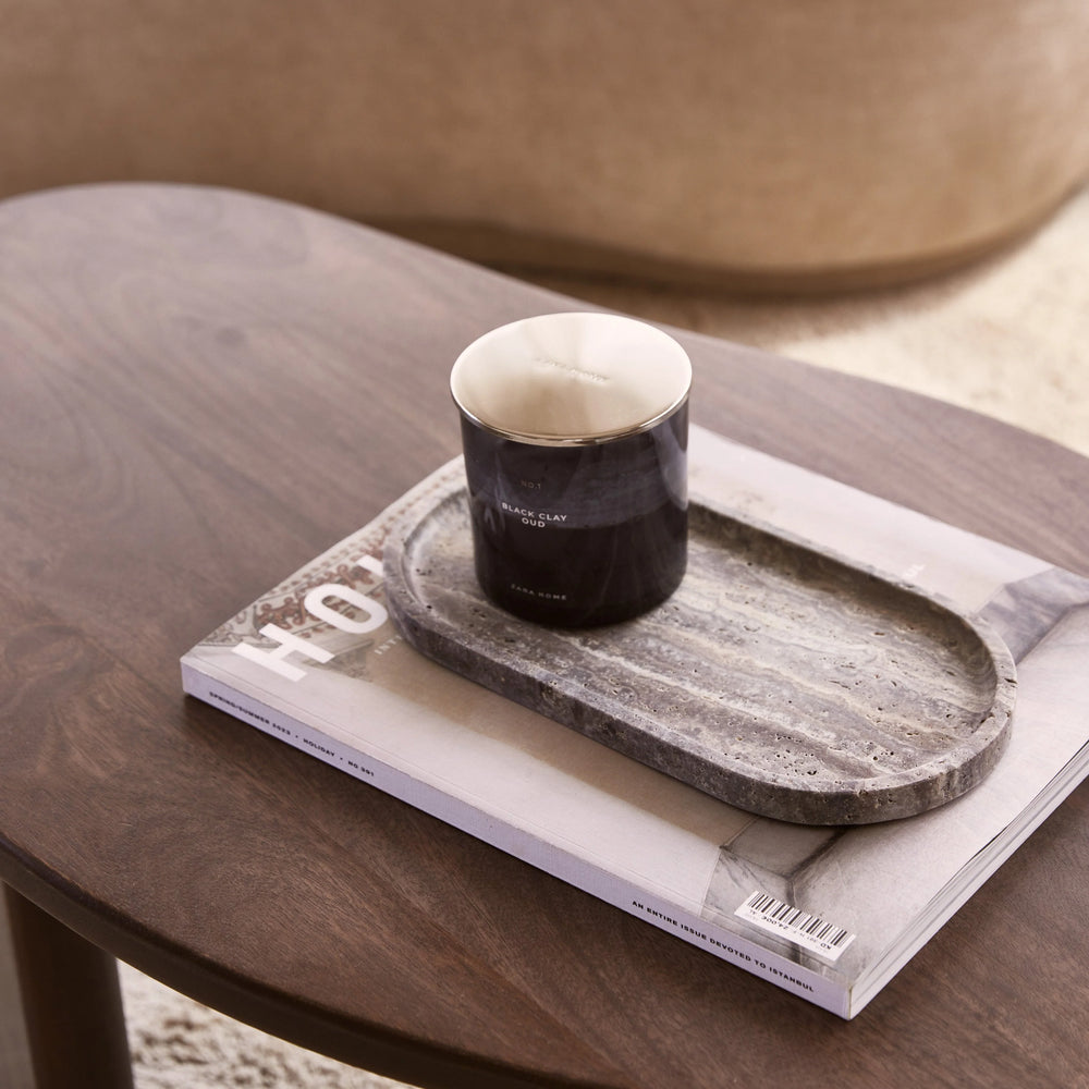 Titanium travertine Dienblad met rand ovaal