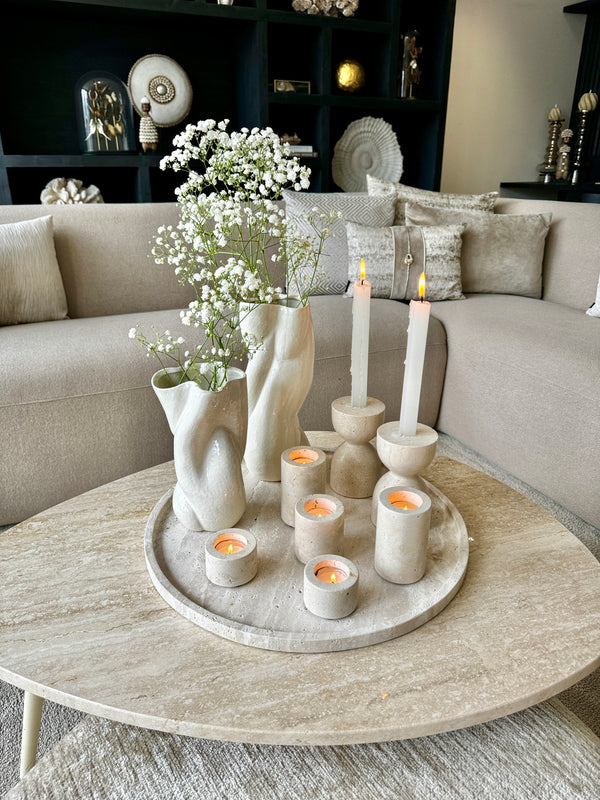 Travertine dienblad met rand rond