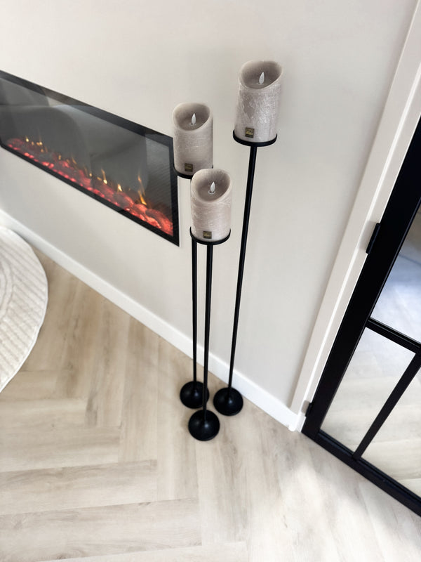 Vloerkandelaren Onah Set van 3 stuks incl. beige LED candles