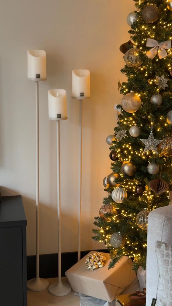 vloerkandelaren set van 3 beige met witte led light candles