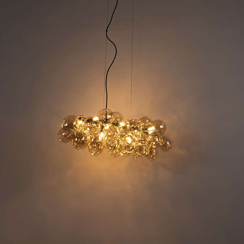 Design hanglamp zwart met amber glas 8-lichts - Uvas
