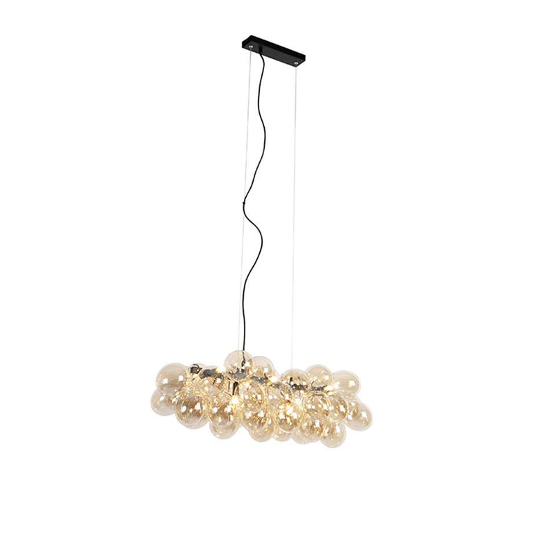 Design hanglamp zwart met amber glas 8-lichts - Uvas