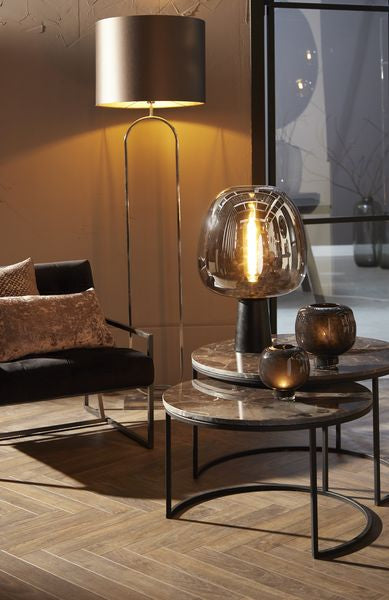 Tafel lamp Maysony mat zwart+glas smoke